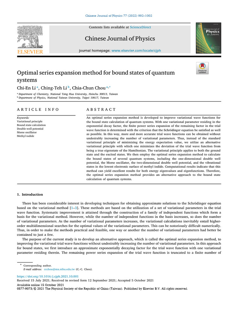 Optimal Series Expansion Method for Bound States of Quantum | PDF ...