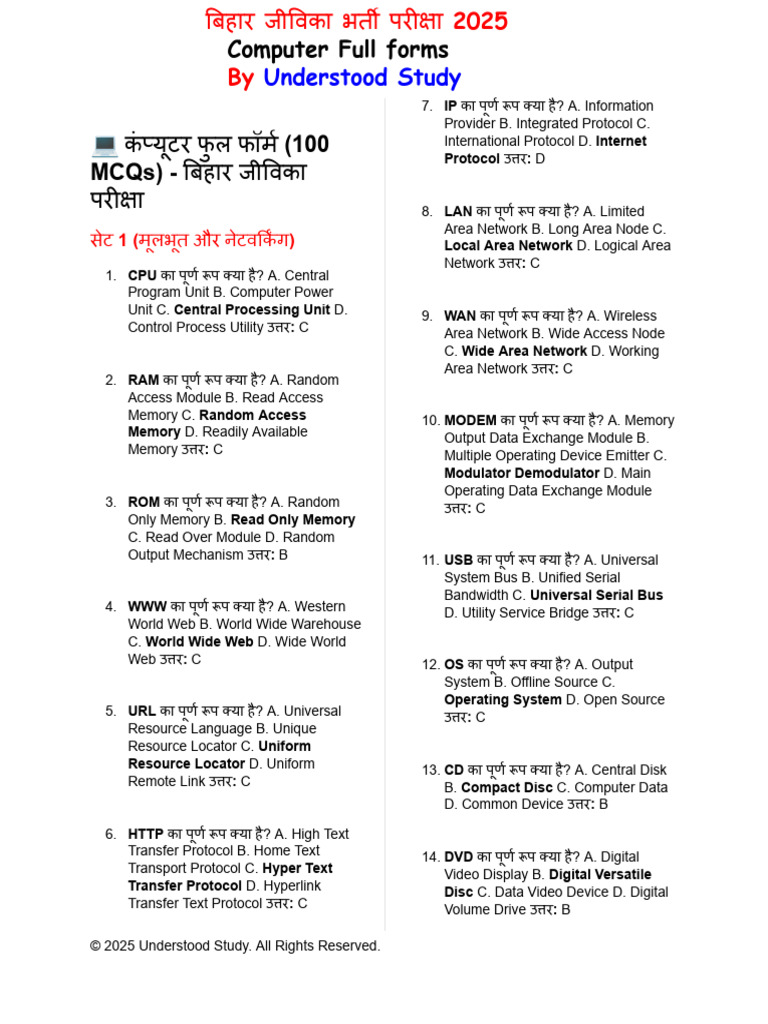 Computer Full Form by Understood Study | PDF