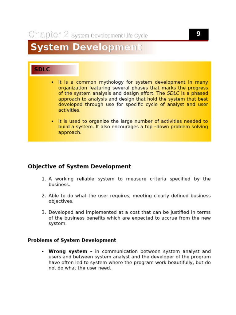 Chapter 2- System Development Life Cycle | PDF | Software Development ...