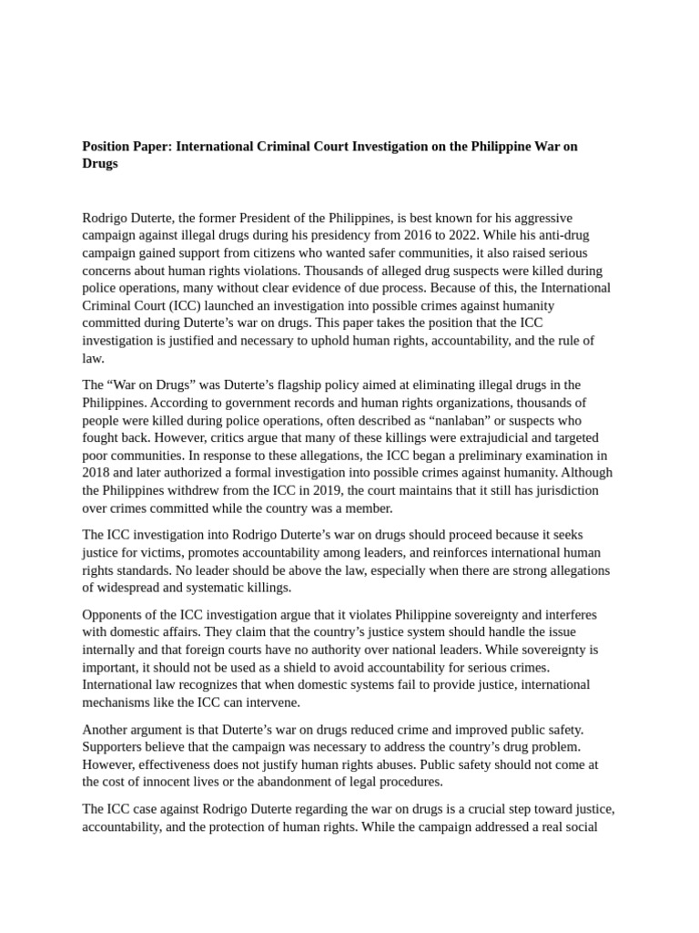 POSITION PAPER | PDF | International Criminal Court | Rodrigo Duterte