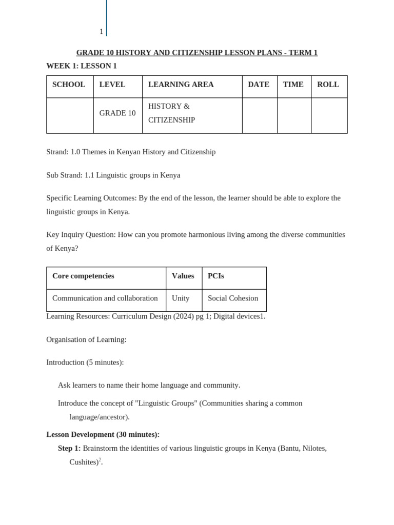 Grade 10 Term 1 History Lesson Plans | PDF | Curriculum | Learning