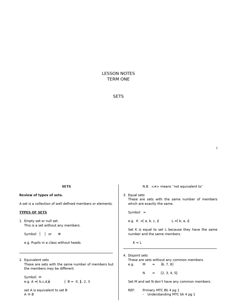 p.4 Lesson Notes MTC Term 1 | PDF | Elementary Mathematics | Discrete ...
