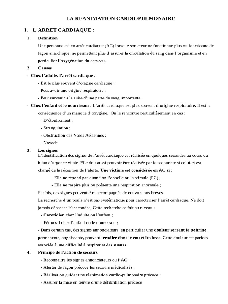 La Reanimation Cardiopulmonaire PDF R animation Cardio pulmonaire 