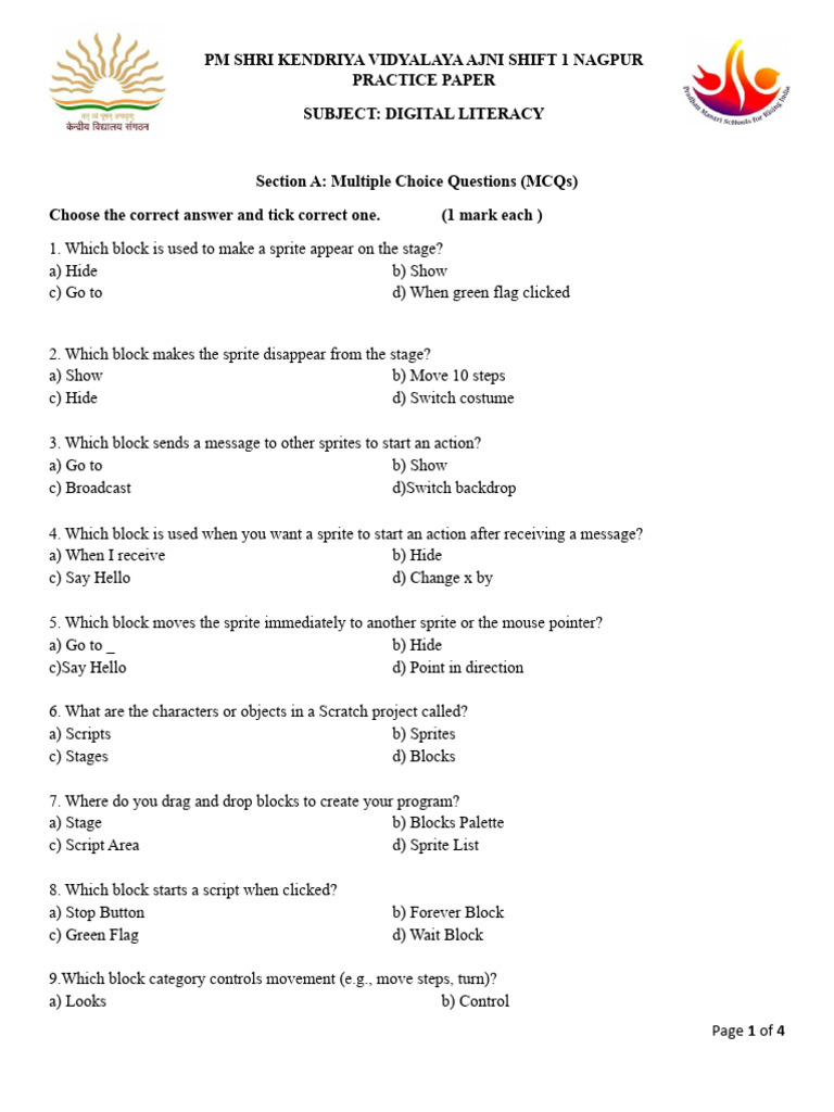 Class 5 Practice Paper | PDF | Scratch (Programming Language) | Chess ...