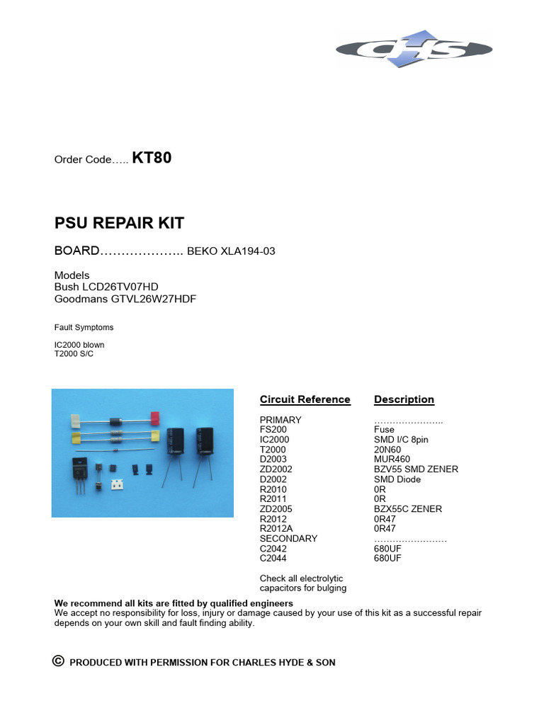 KT80 Kit - Beko XLA194-03 - Repair Kit | PDF