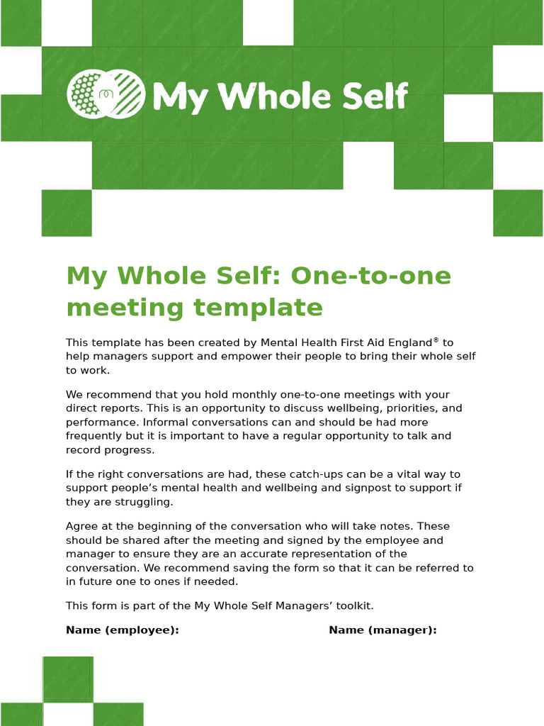 My Whole Self - One-To-One Template | PDF | Well Being | Workload