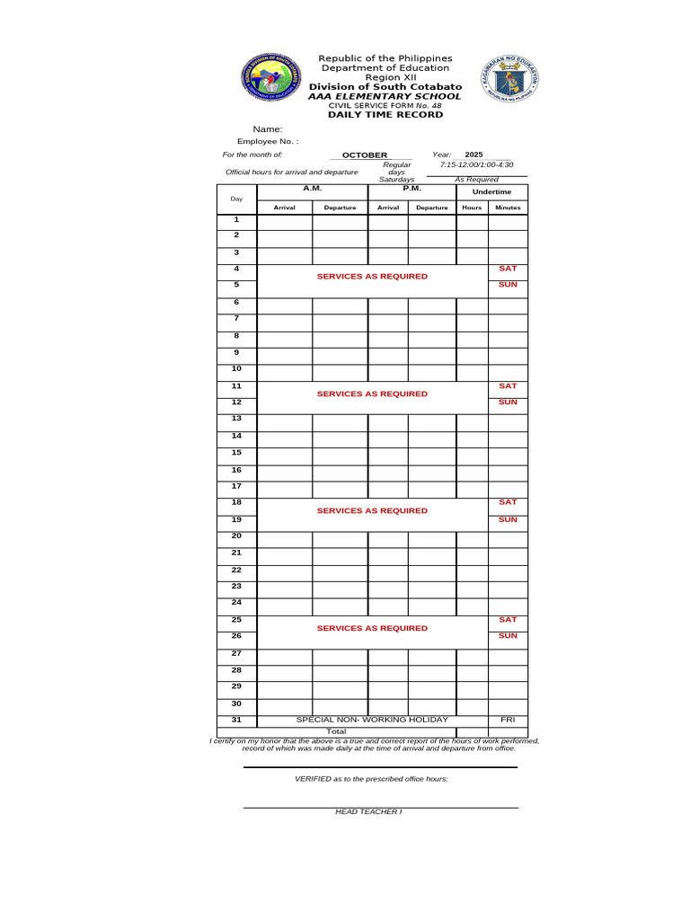 Dtr Format 2025 October | PDF
