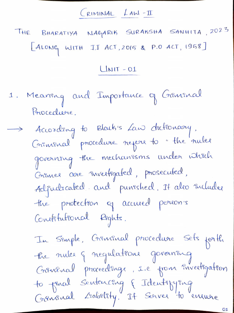 Criminal Law II - Unit 1 (BNSS) | PDF