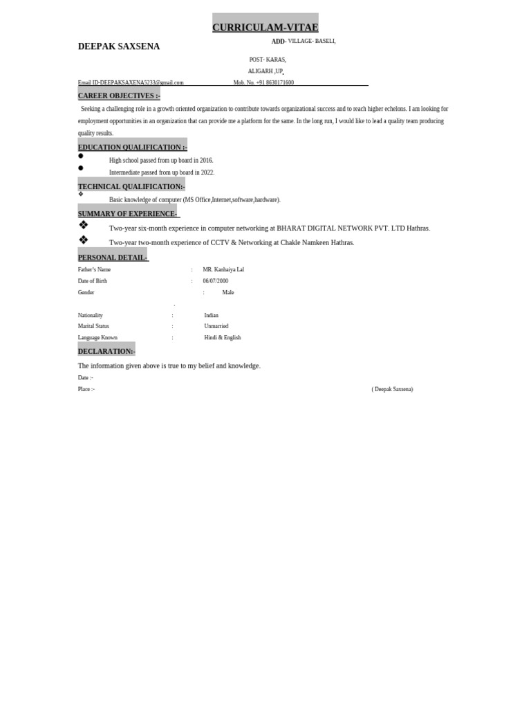 Deepak Resume | PDF