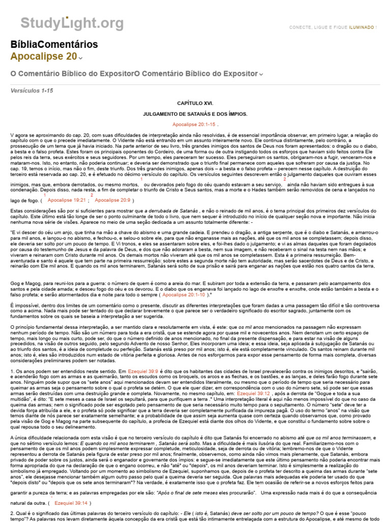 BíbliaComentários AP. Cap. 20 | PDF | Livro do Apocalipse | Jesus
