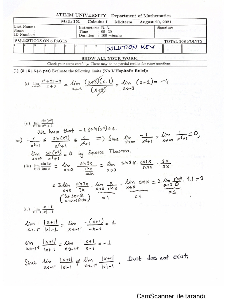 Math 151 Summer 2021 MT | PDF
