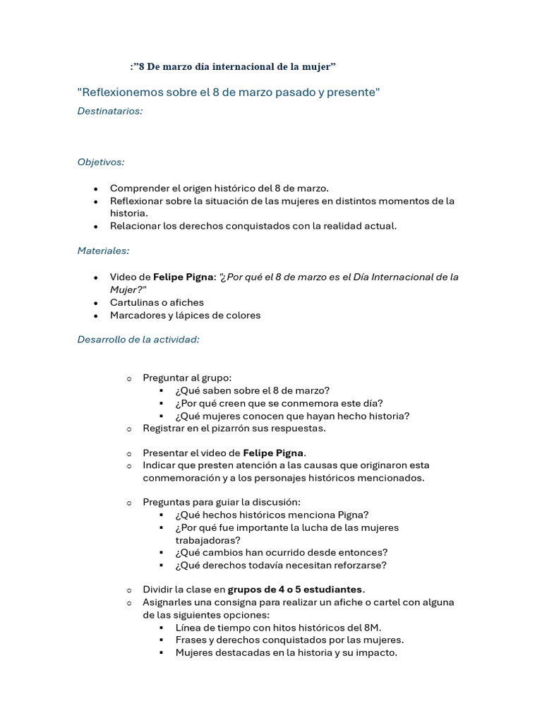 8 de Marzo de Internacional de La Mujer | PDF