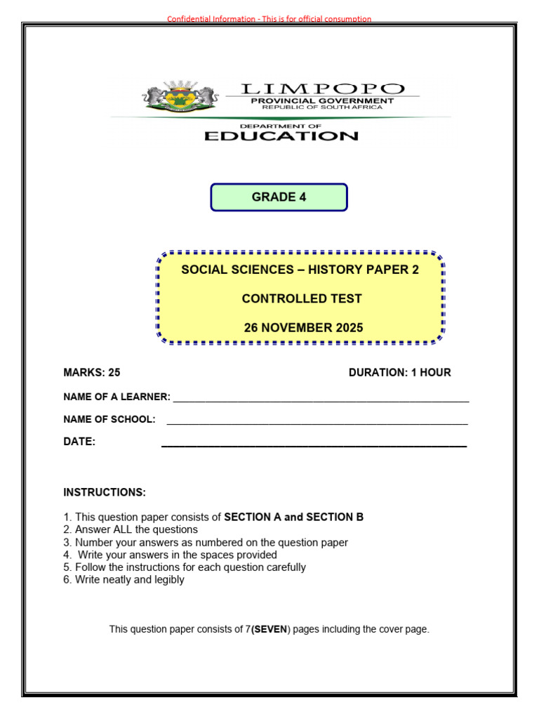 Social Sciences History Grade 4 Controlled Test Term 4 2025 | PDF | Car