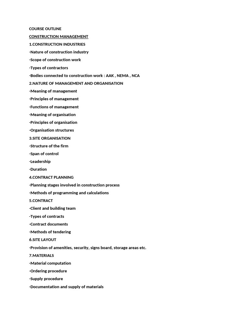 Construction Management Course Outline | PDF