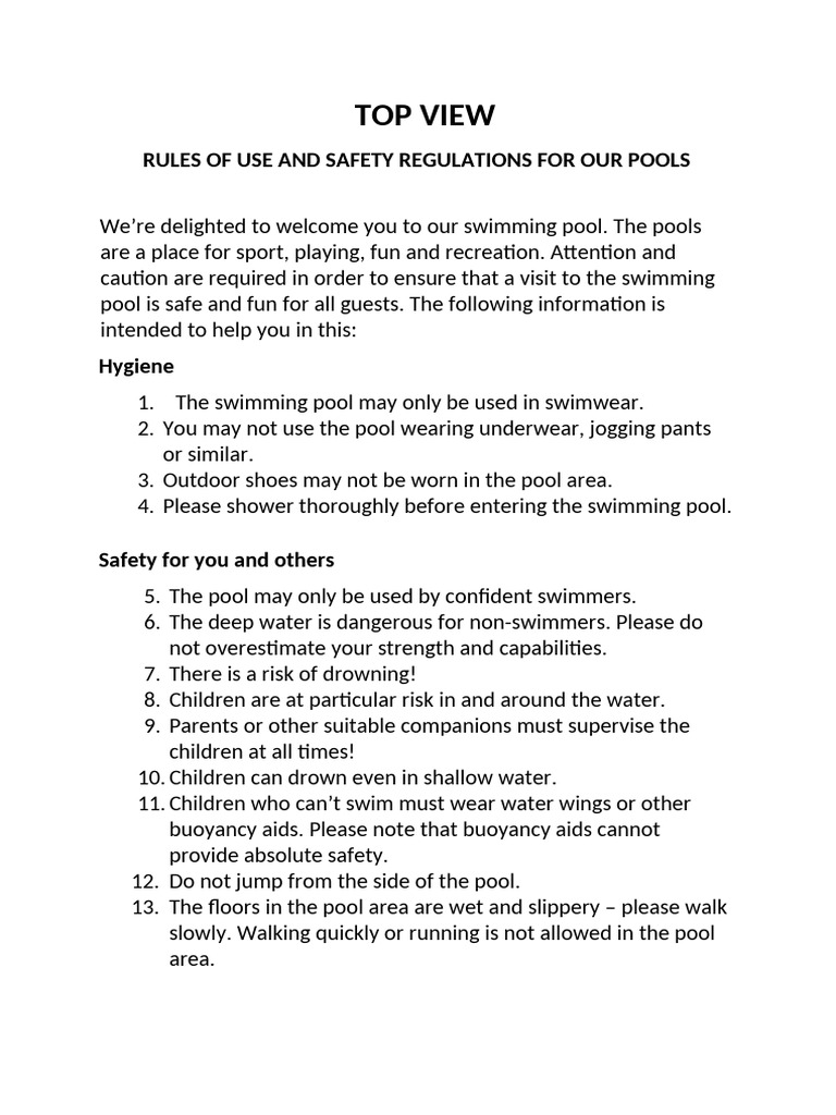 Swimming Pool Instructions For Top View | PDF