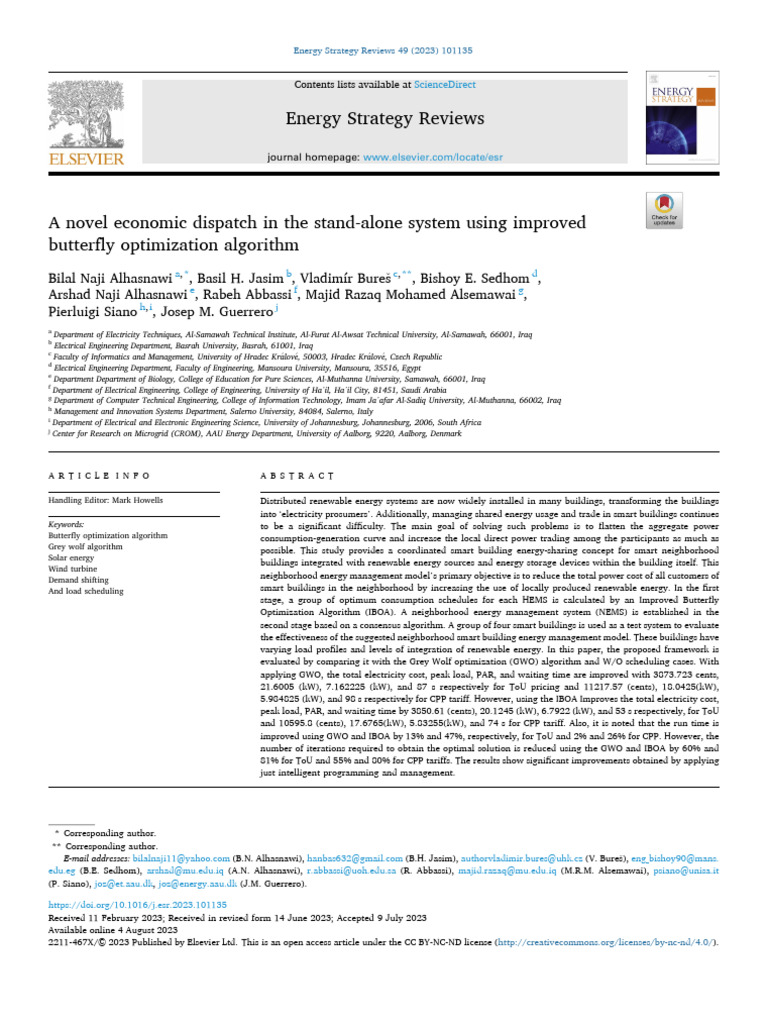 A Novel Economic Dispatch in the Stand-Alone System Using Improved ...