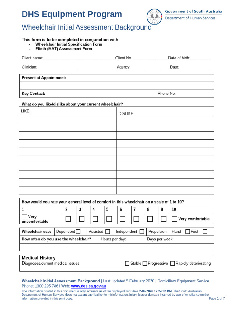 Wheelchair Initial Assessment Form | PDF | Wheelchair | Vehicles