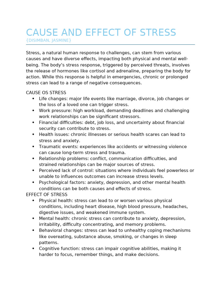 Cause and Effect of Stress | PDF