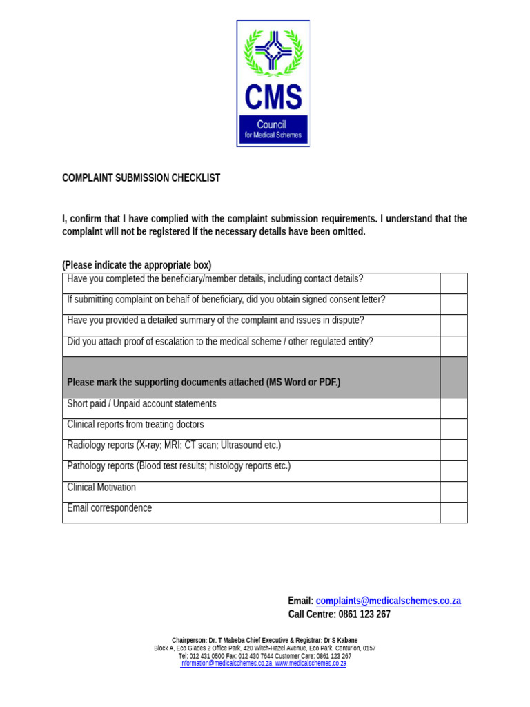 Updated Complaint Form and Checklist April 2024 FT | PDF | Radiology