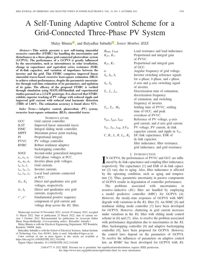 A Self-Tuning Adaptive Control Scheme For A Grid-Connected Three-Phase ...