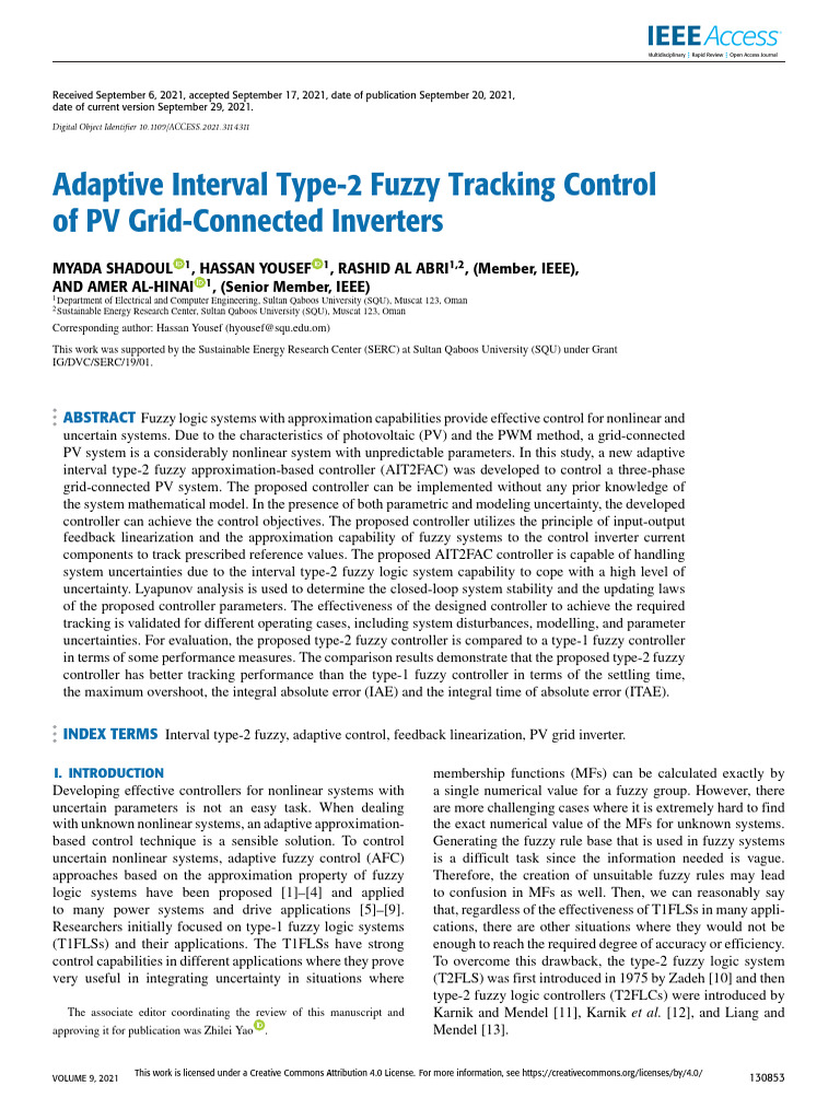 Adaptive Interval Type-2 Fuzzy Tracking Control of PV Grid-Connected ...