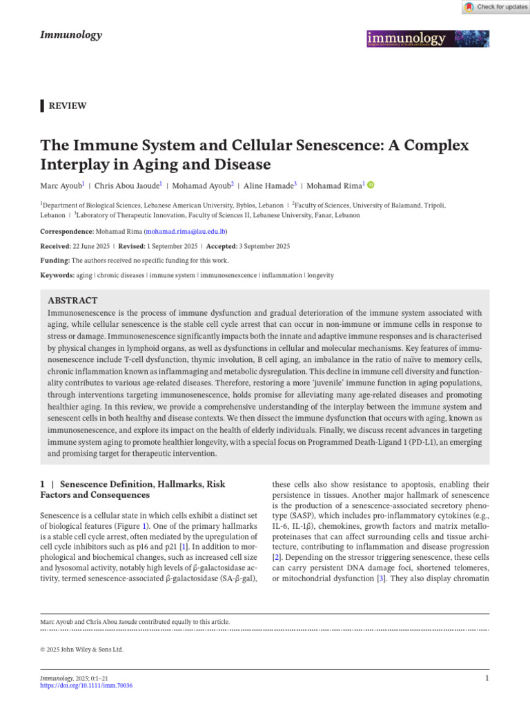 Immunology - 2025 - Ayoub - The Immune System and Cellular Senescence A ... - Age-Related Immune System Changes In Cats