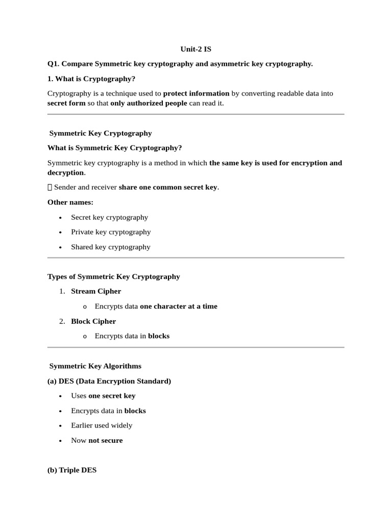 Unit-2 IS IMP | PDF | Key (Cryptography) | Cryptography