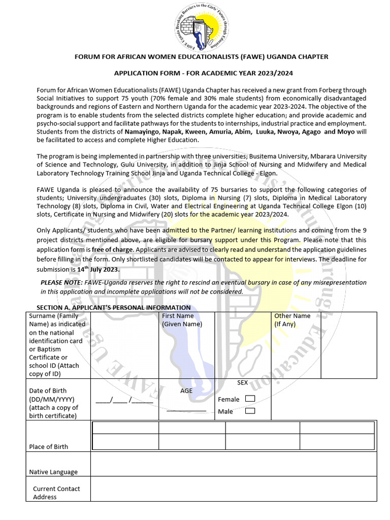 Forberg Application Form 2023 | PDF