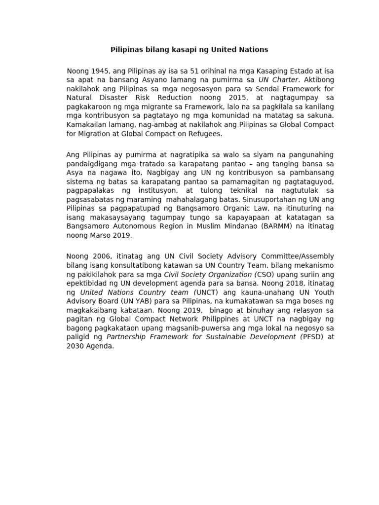 Pilipinas Bilang Kasapi NG United Nations | PDF