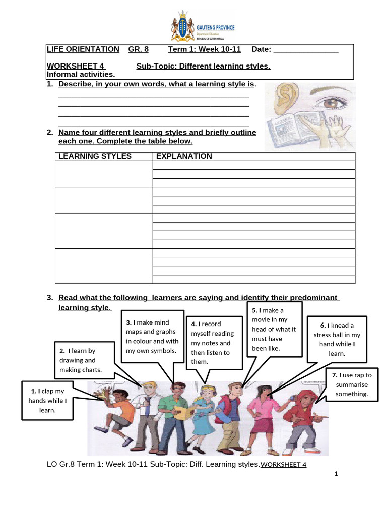 Gr. 8 Term 1, Week 10 Learning Styles | PDF | Learning Styles | Human ...