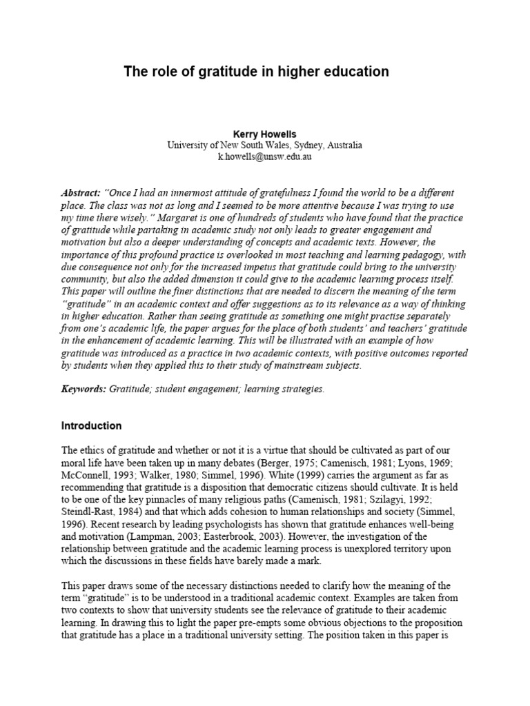 The Role of Gratitude in Higher Educatio | PDF | Gratitude | Attitude ...