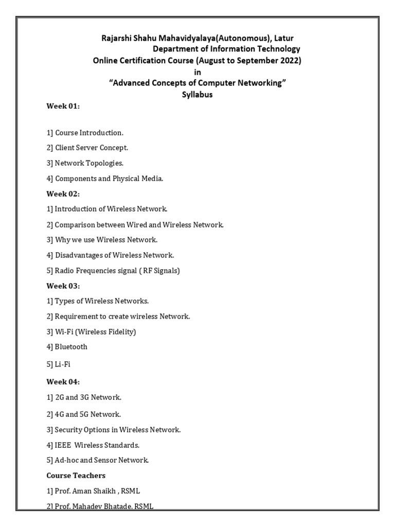 Advanced Concepts of Computer Networking Syllabus | PDF