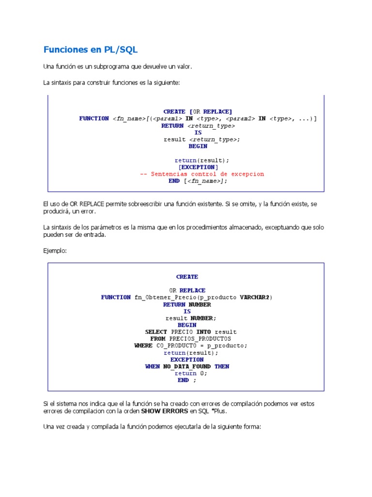 Guía de Funciones en PL/SQL | PDF