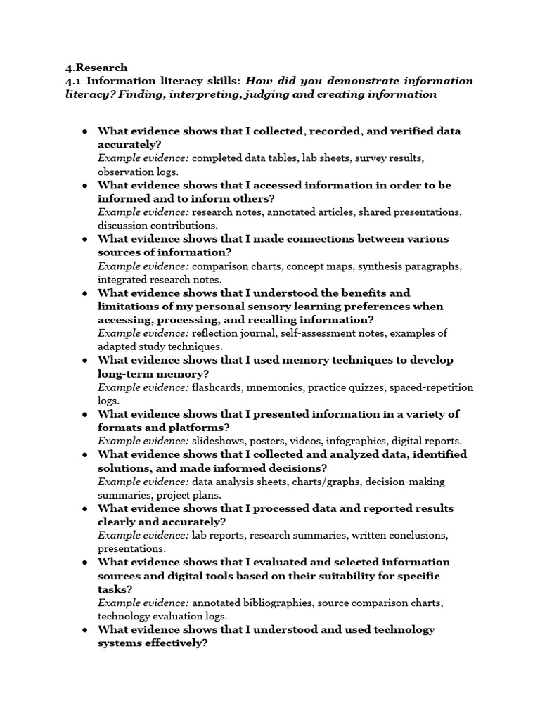 Research Skills As Questions With Examples of Evidence | PDF | Citation ...