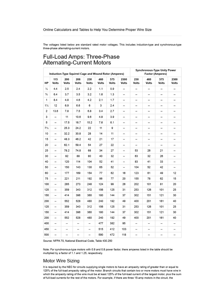 Full Load Amps - Three-Phase AC Motors | PDF | Alternating Current ...