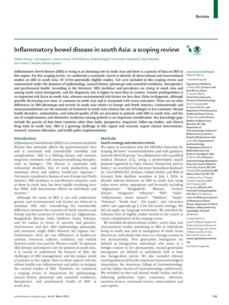 Inflammatory Bowel Disease in South Asia A Scoping Review - The Lancet ...