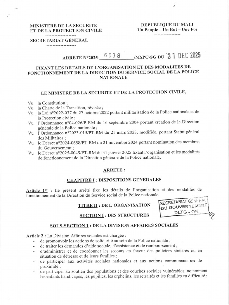 Arrêté No.25-6038 Organisation Fonctionnement Direction Service Social ...