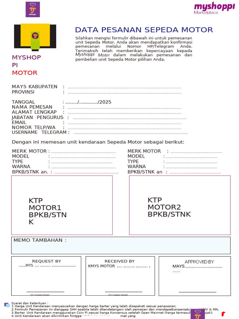 Order Kendaraan Sepeda Motor Form 2025 | PDF