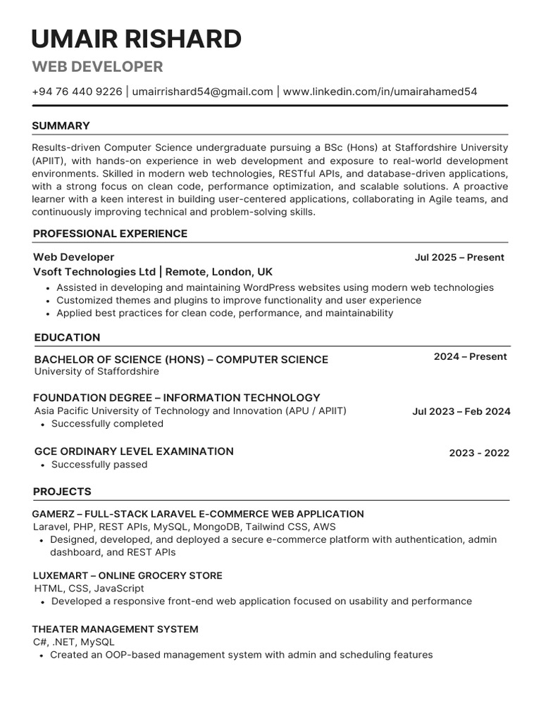 Umair Rishard Resume | PDF | Web Development | Word Press