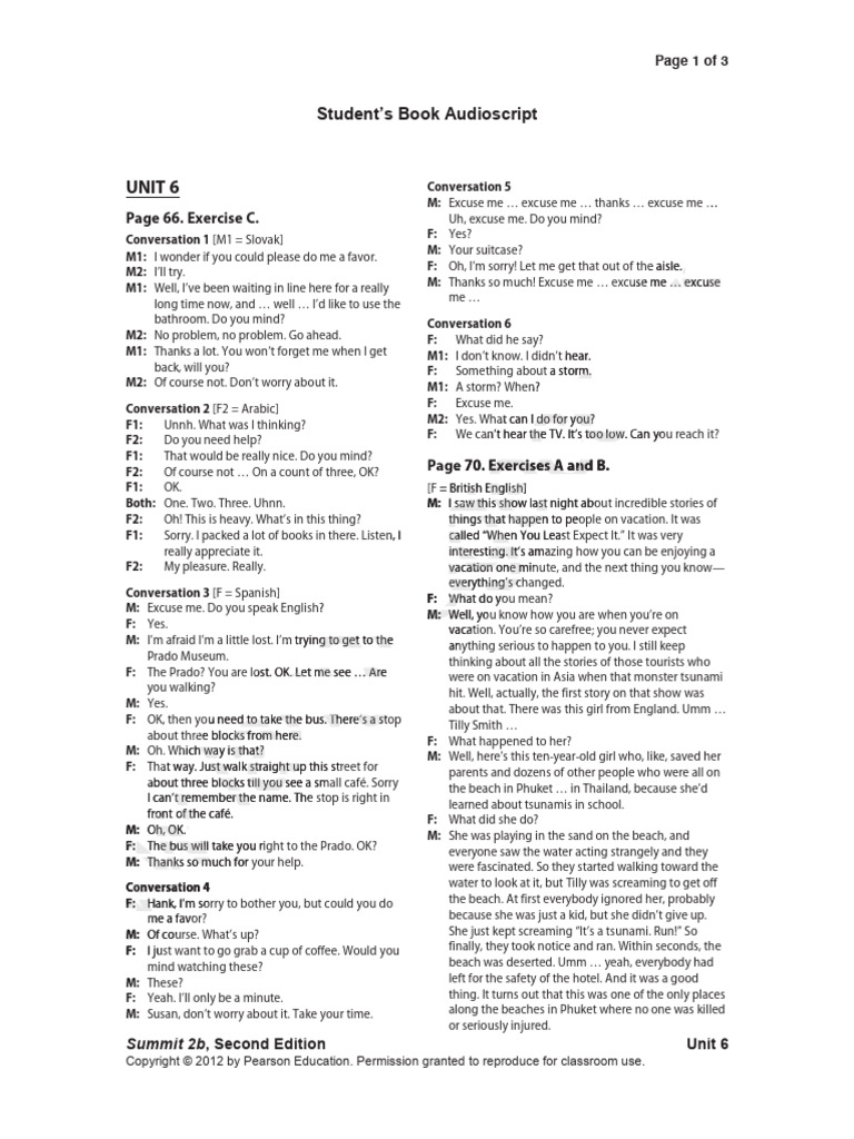 Summit 2b Audio Script (WWW - Languagecentre.ir) | PDF | Genius | Baggage
