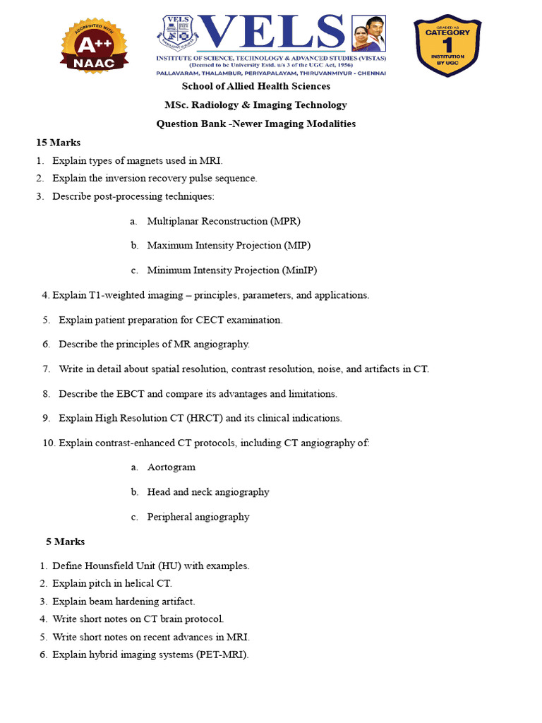 MSC Newer Imaging Modalities | PDF | Ct Scan | Magnetic Resonance Imaging