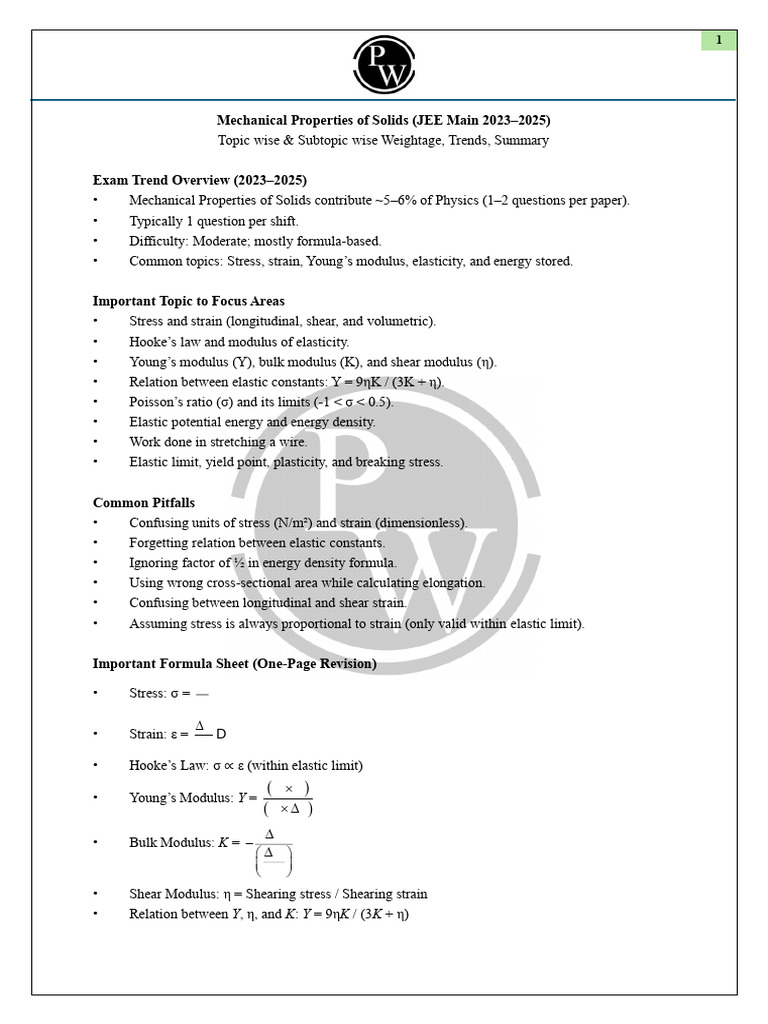 Mechanical Properties of Solids PYQ's Blueprint | PDF | Young's Modulus ...