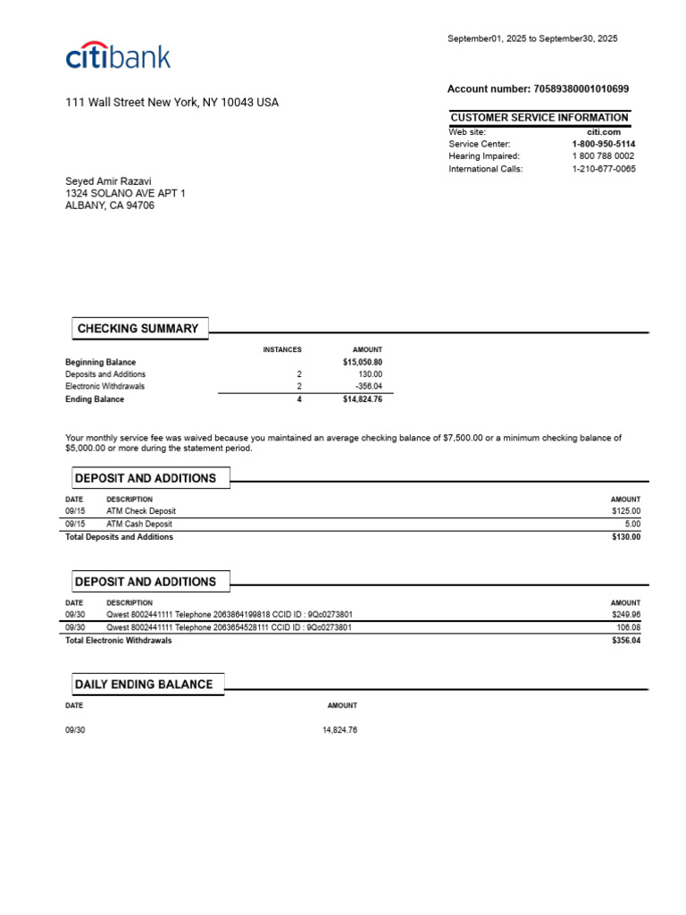CitiBank-eStatement - 0699 251114 170650 | PDF | Service Industries ...