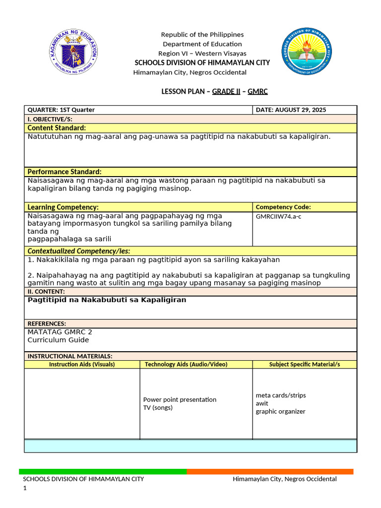 Grade 2 GMRC Contextualized Format A4-LP-4As-TEMPLATE.v21 | PDF