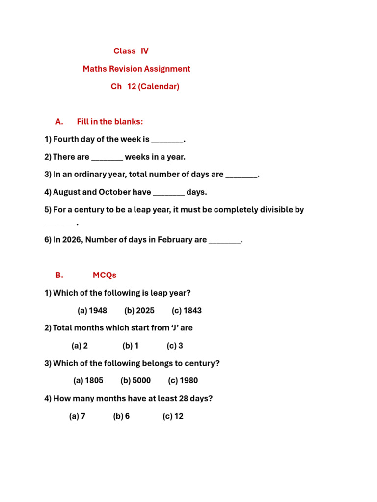 (IV) Ch 12 Maths Revision Assignment.. | PDF