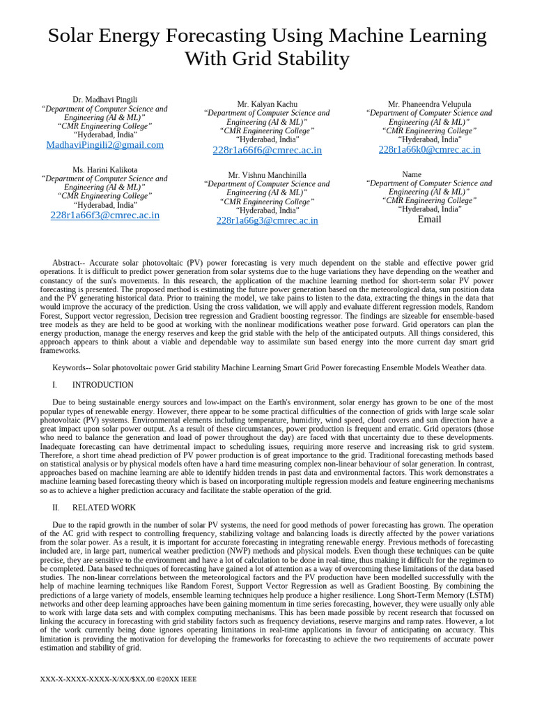 Solar Energy Forecasting Using Machine Learning With Grid Stability 2 ...