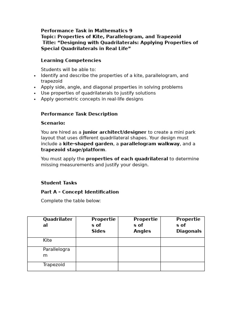 Performance Task in Mathematics 9 | PDF | Elementary Geometry ...