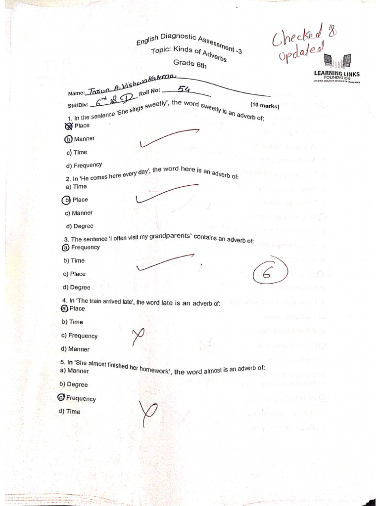 Grade 6 Diagnostic Test | PDF