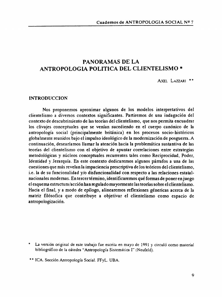 Antropología Política Del Clientelismo | PDF | Antropología | Sociedad