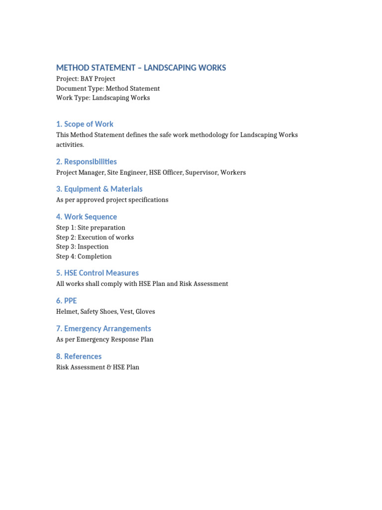 Method Statement Landscaping | PDF